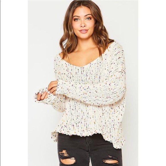 Relaxed Fit Speckled Knit Vneck Sweater - Picture 6 of 7